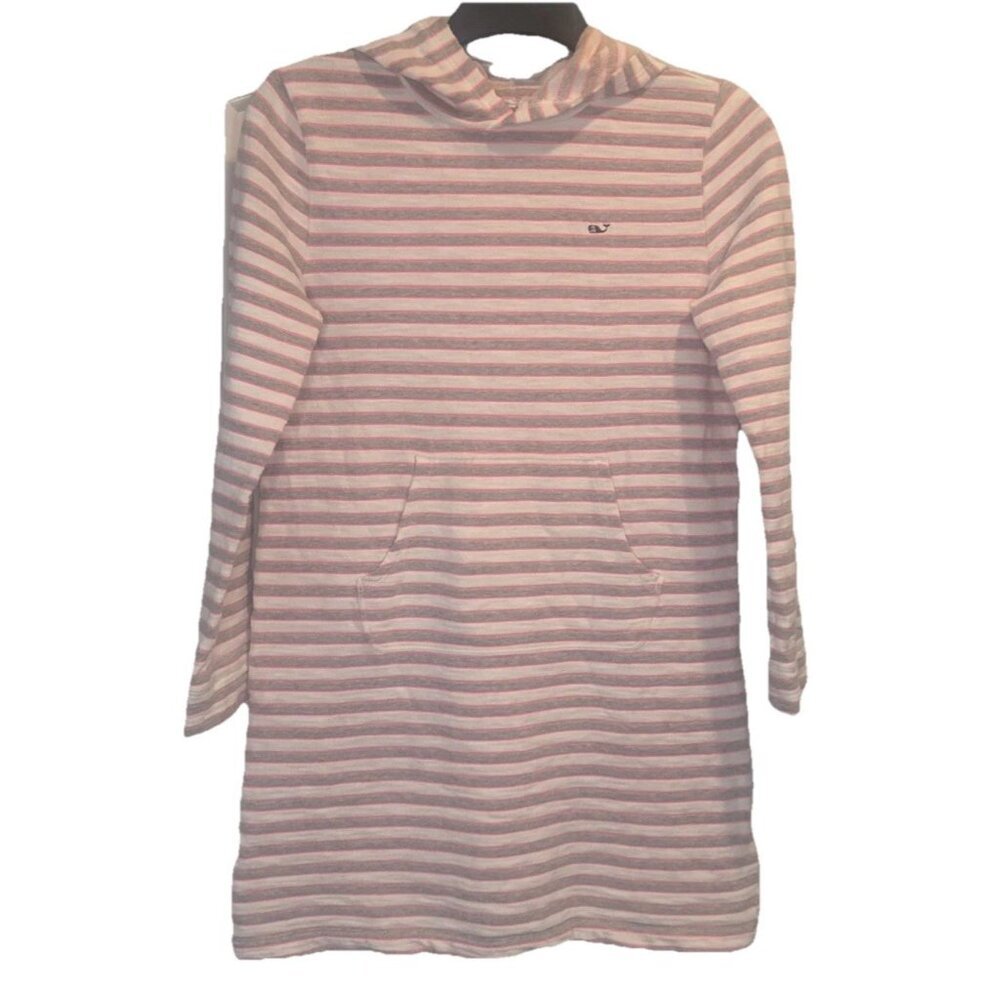 Vineyard Vines Girls Stripe Long Sleeve Knit Hooded Cover Up Dress Sz L Coastal